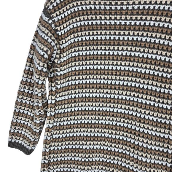 Lovestitch Cardigan Sweater Womens Small Brown Cream Striped Open Chunky Cozy - Picture 8 of 12